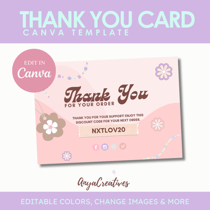 Pink Thank You Card Template - Floral Canva Thank You Order Card - Elegant Peach, Pink, and Purple Design - Small Business Branding - Blush Bloom Aesthetic