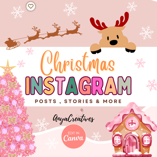 Christmas Instagram Bundle - Canva Templates - Holiday Content, Pink Christmas Instagram