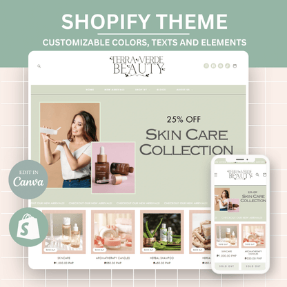 Terra Verde Beauty Shopify Theme - Website Design Template - Shopify 2.0 - Beauty Shopify Banners - Shopify Themes for Beauty Products