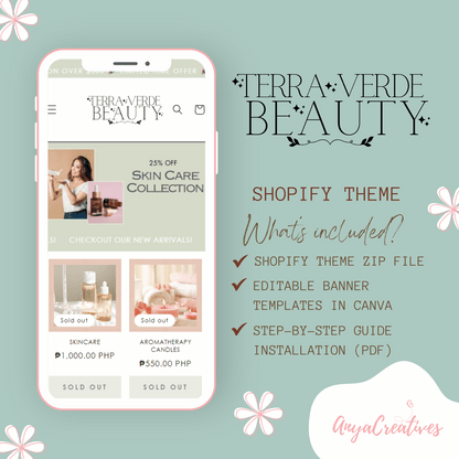 Terra Verde Beauty Shopify Theme - Website Design Template - Shopify 2.0 - Beauty Shopify Banners - Shopify Themes for Beauty Products