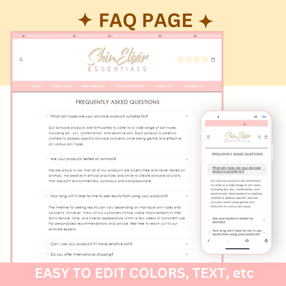 Shopify Theme Pink Peach Orange Customizable Colors Shopify Template - Beauty Website Template - Skincare Shopify - Pastel Shopify Website