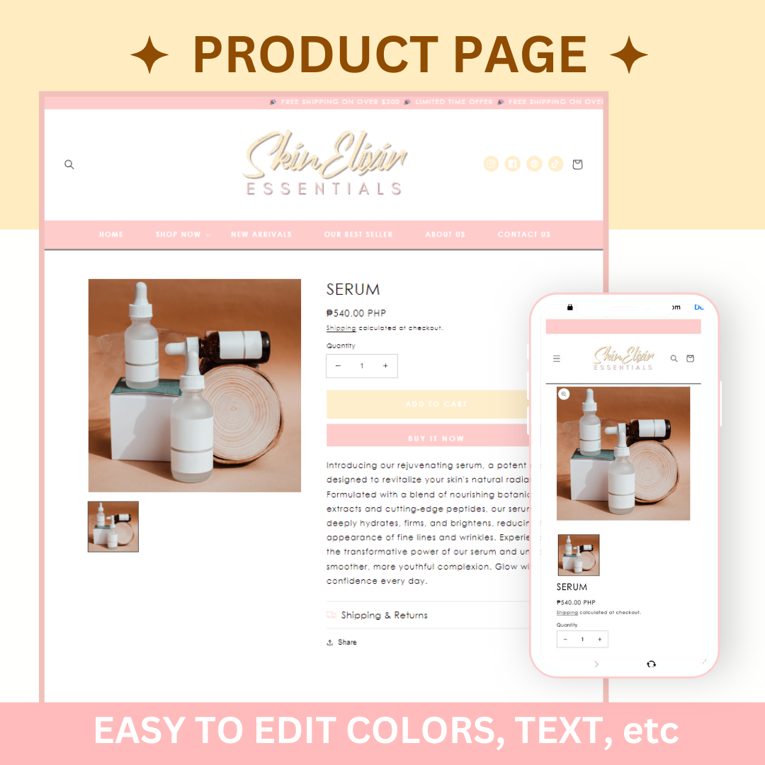 shopify theme pink peach orange customizable colors shopify template - beauty website template - skincare shopify - pastel shopify website