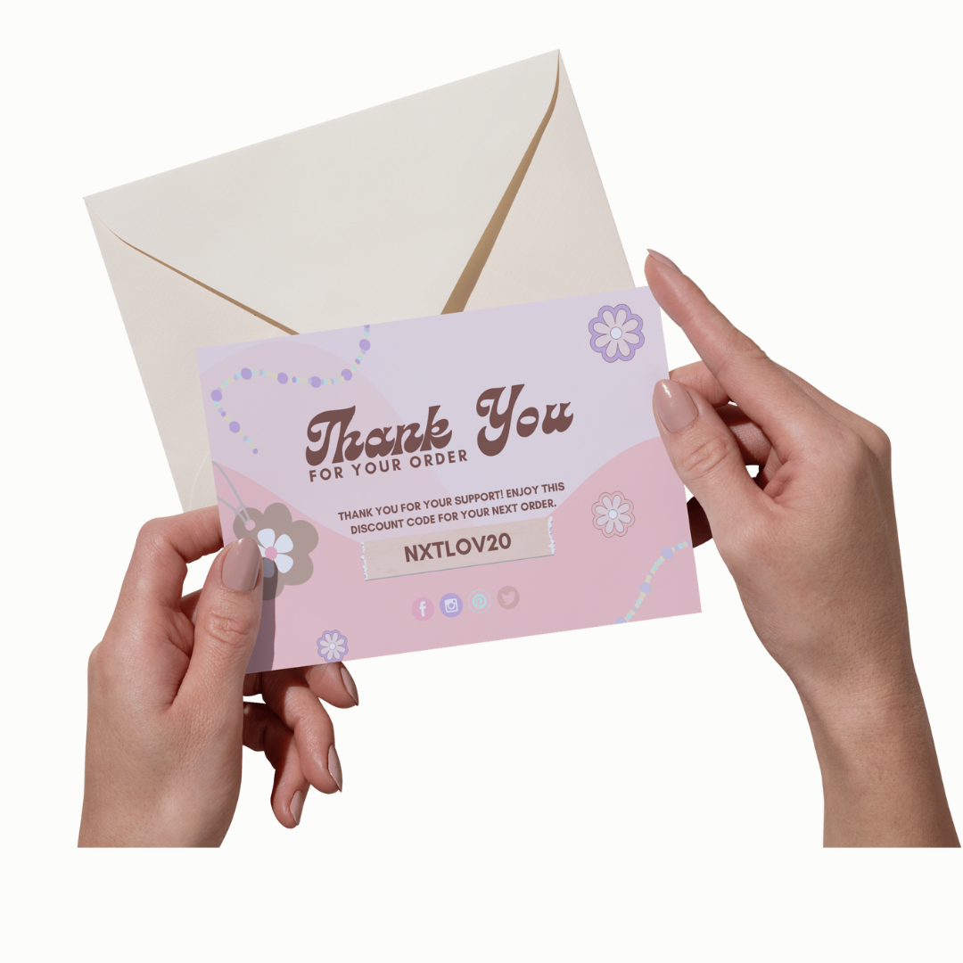 pink thank you card template - floral canva thank you order card - elegant peach, pink, and purple design - small business branding - blush bloom aesthetic