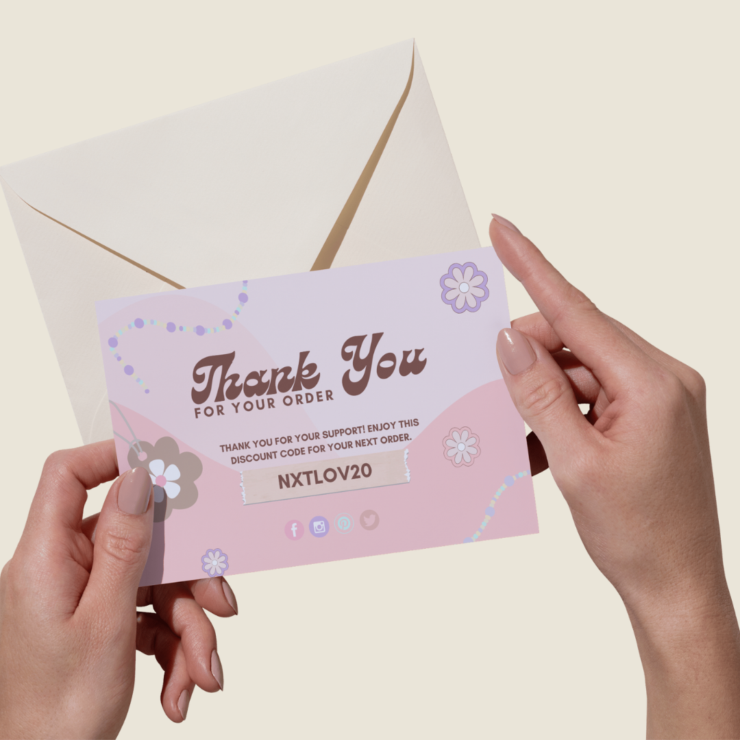 pink thank you card template - floral canva thank you order card - elegant peach, pink, and purple design - small business branding - blush bloom aesthetic